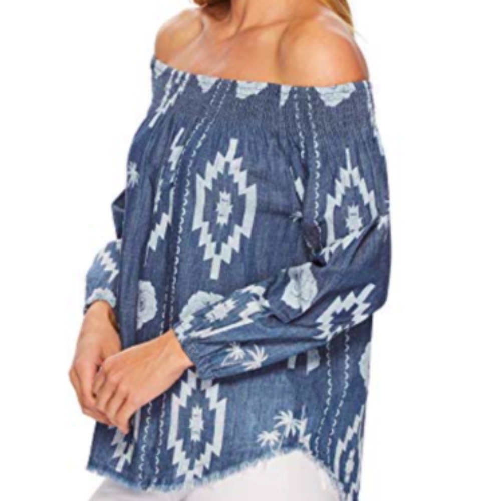 Soft Denim  Chambray Off the Shoulder Top